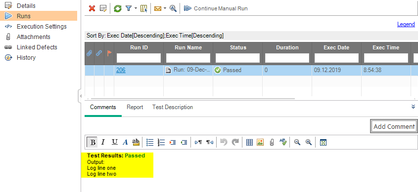 Result in HP ALM