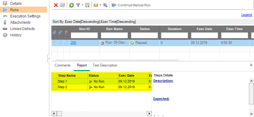 Result in HP ALM