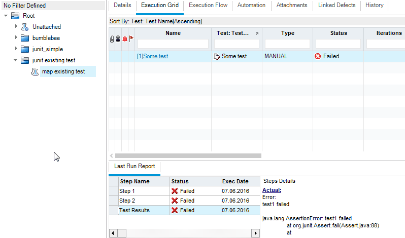 Result in HP ALM