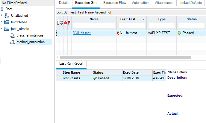 Result in HP ALM