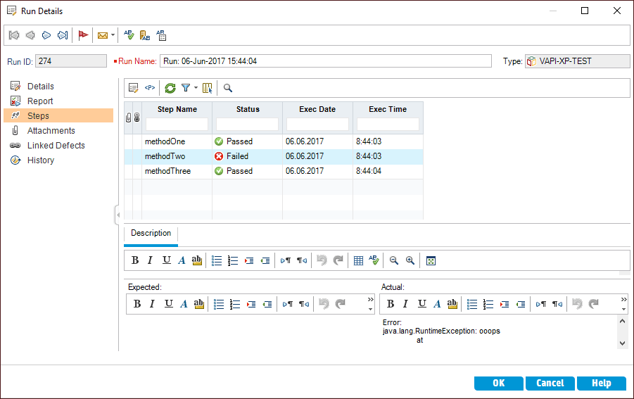 Result in HP ALM