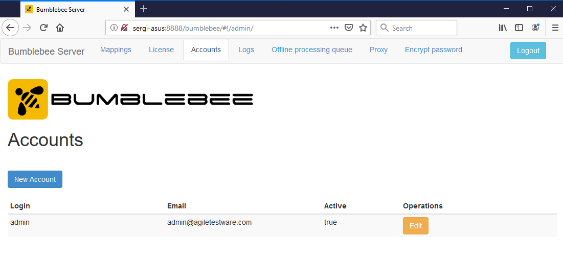Bumblebee main dashboard