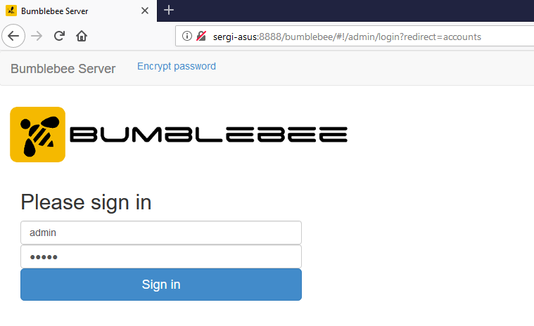 Bumblebee login page
